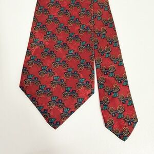 Brioni Men's Vtg Tie Horse Carriages Burgundy/Green/Navy Silk Italy 3.75" x 59"